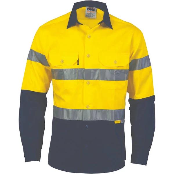 DNC HiVis Two Tone Drill Shirts with 3M8906 R/Tape - Long Sleeve - Yellow/Navy - XS