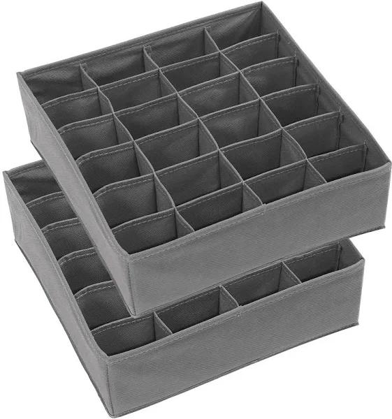 SimpleHouseware Closet Socks Organizer, 24 Cell Drawer Divider, 2 Pack, Dark Grey