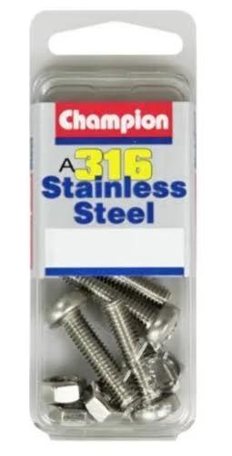 Champion Stainless Steel 316 Machine Pan Head Screw and Nut - 6mm, 25mm