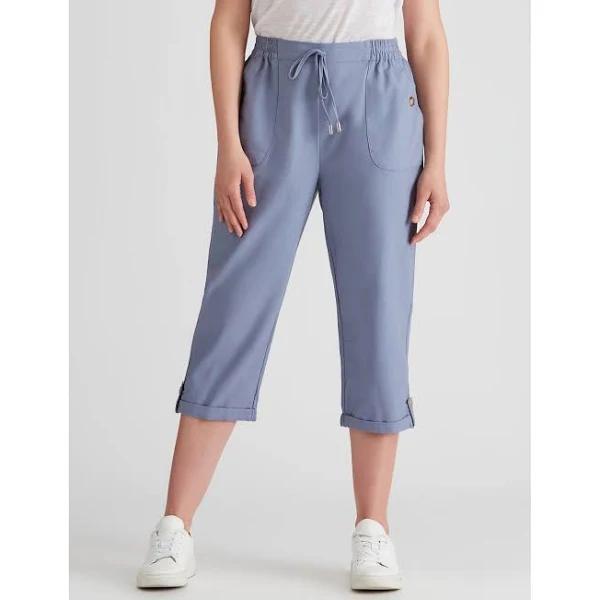 Rockmans Crop Linen Pants - Size 14 - Womens - Soft Chambray