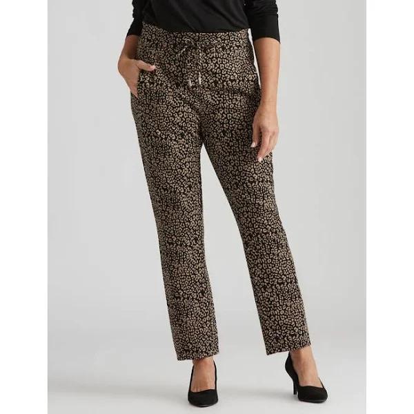 Millers Tapered Leg Joggers With Tie Front Pants - Size 18 - Womens - Animal Blk & Beige