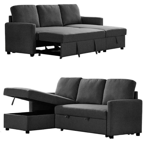 Foret 3 Seater Sofa Bed Modular Corner Pullout Lounge Storage Chaise Fabric Black