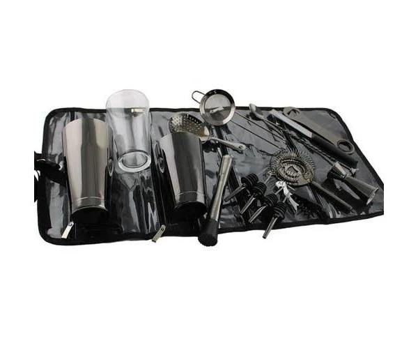 Cocktail Kit 16 Piece Bar Roll Black Chrome