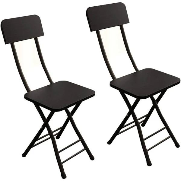 SOGA Space Saving Lightweight Foldable Chair Set of 2 in Black