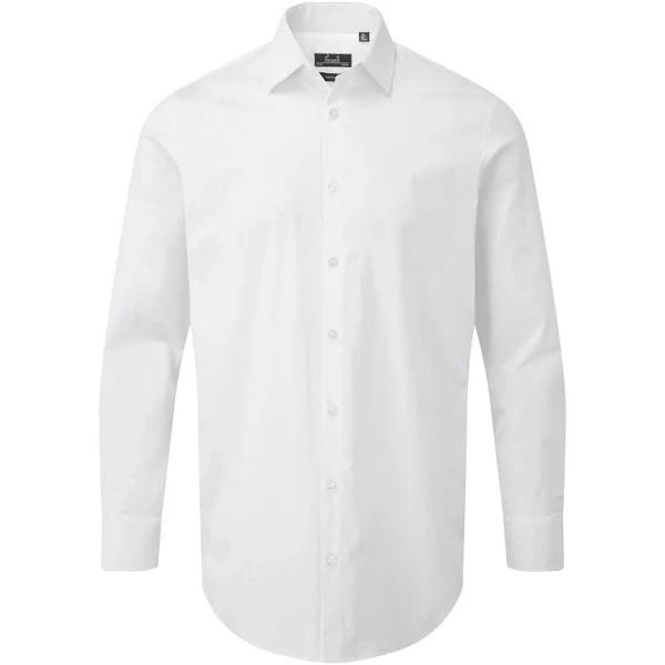 Premier Unisex Adult Poplin Stretch Long-sleeved Shirt White XS Cotton Elastane Mens Shirt