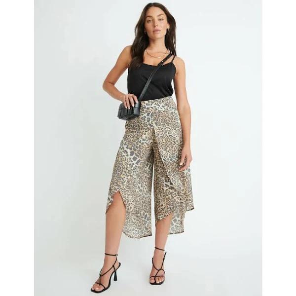 Rockmans Wrap Front Pant - Size 10 - Womens - Cheetah Print