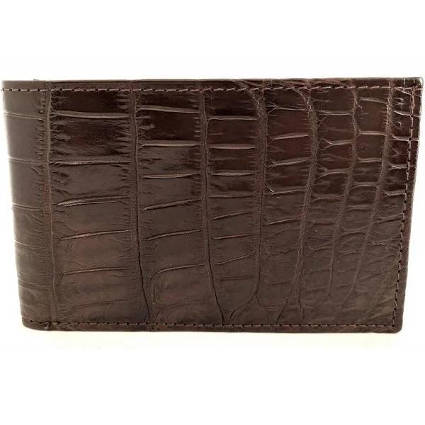 Mens Slim Genuine Skin Crocodile Leather Wallet Bi Fold Gift - Brown