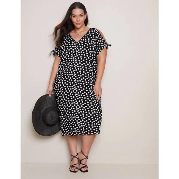 Autograph - Plus Size - Womens Dress - Cold Shoulder Tie Sleeve Midi Dress