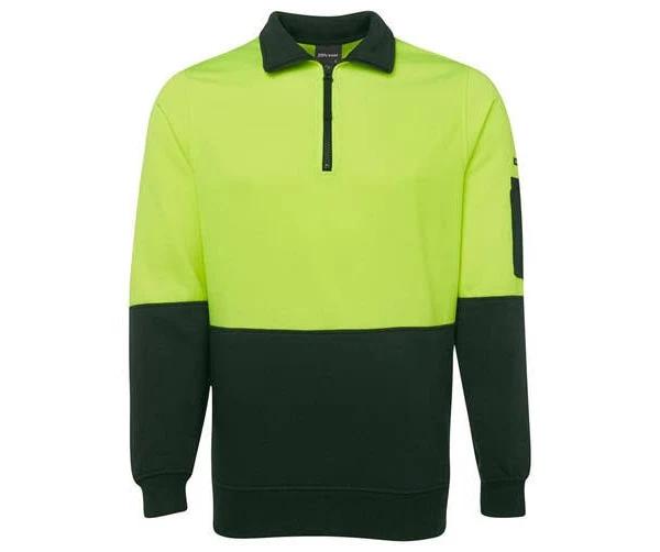 JB's Wear - Hi Vis 1/2 Zip FLEECY-Lime / Bottle Green-XL