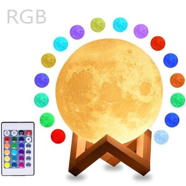 HOD 16-color Rechargeable LED 3D Moon Lamp - 15cm