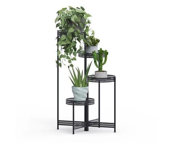 Plant Stand Garden Planter Metal Flower Pot Rack Corner Shelving Indoor Outdoor (4 Tier)