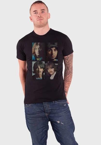 The Beatles T Shirt White Album Faces Back Print Logo New Official Mens Black M