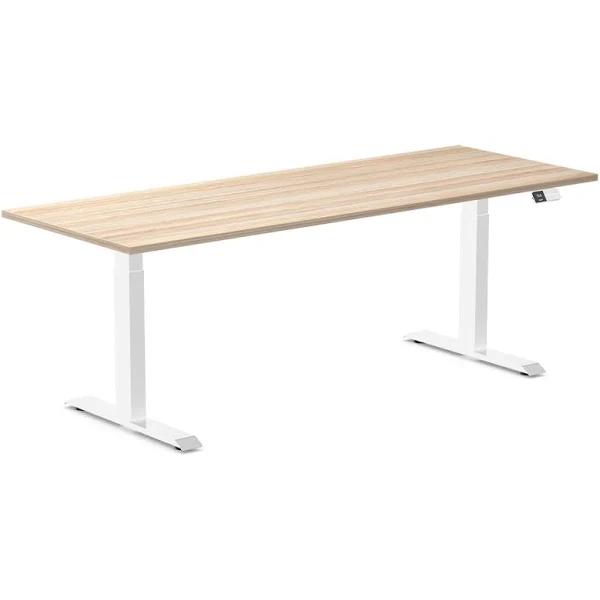 Desky Dual Melamine Sit Stand Desk - Classic Oak / 2000x750mm (Pre Order Early October) / White