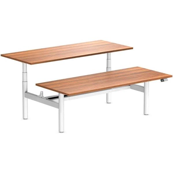 Desky Back to Back Round Leg Melamine Sit Stand Workstation