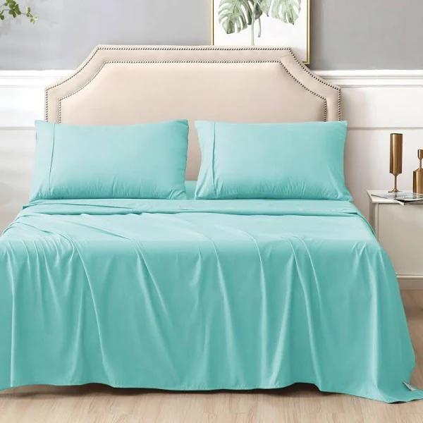 Kingdom 225TC Cotton Percale Cooling Sheet Set | 5 Sizes - 10 Colours Double / Soft Aqua