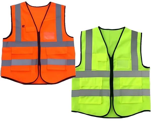 Hi Vis Safety Vest Reflective Tape Zip Up Workwear Pocket Night High Visibility