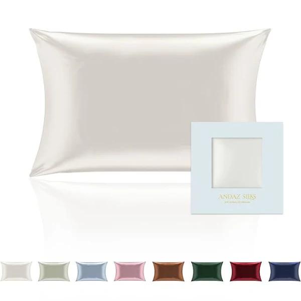 Andaz Silks 100% Mulberry Silk Pillowcase for Hair & Skin - 19 Momme Luxury Hypoallergenic Both Side Silk (Queen Size, 50x75cm) (Ivory White)