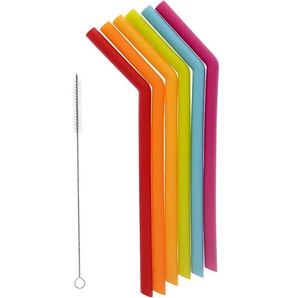 Joie Rainbow 6 Piece Silicone Smoothie Straw Set With Cleaning Brush