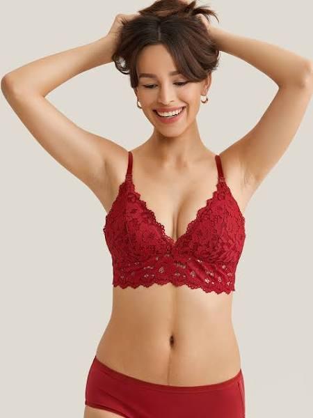 Momanda Lace Plunge Nursing Bralette Cerise / 40 / C