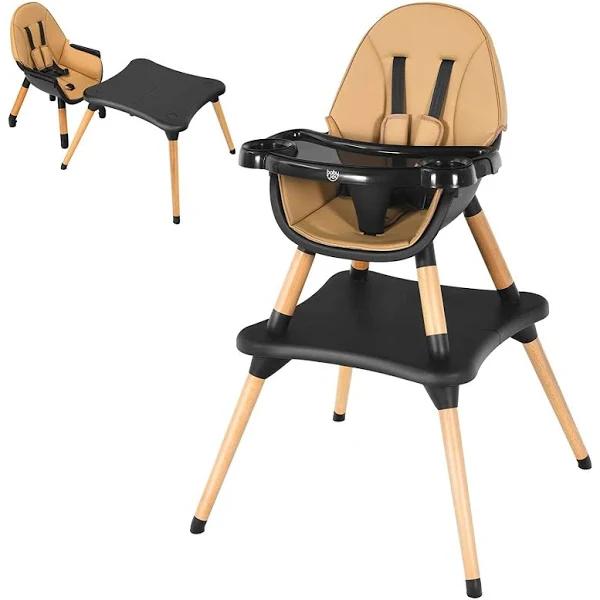 Giantex 5-in-1 Convertible Baby High Chair Toddler Booster Seat Kids Table & Chair Set w/ Removable Tray, Coffee