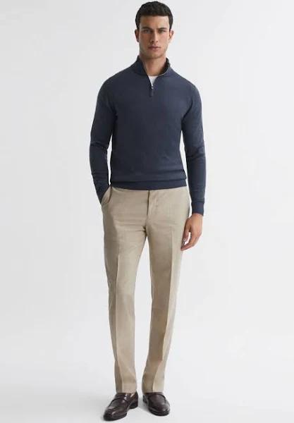 Reiss Blackhall - Eclipse Blue Merino Wool Zip Neck Jumper, S