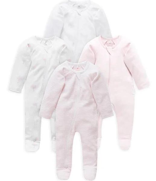 Purebaby - 4 Pack Zip Growsuit Pale Pink 00000