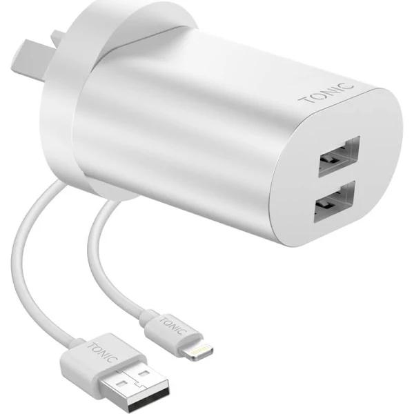 Tonic Dual USB-A Wall Charger With Lightning Cable - Space Grey