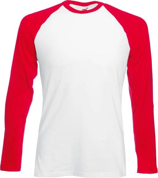 Fruit of The Loom Mens Long Sleeve Baseball T-Shirt White/Red S