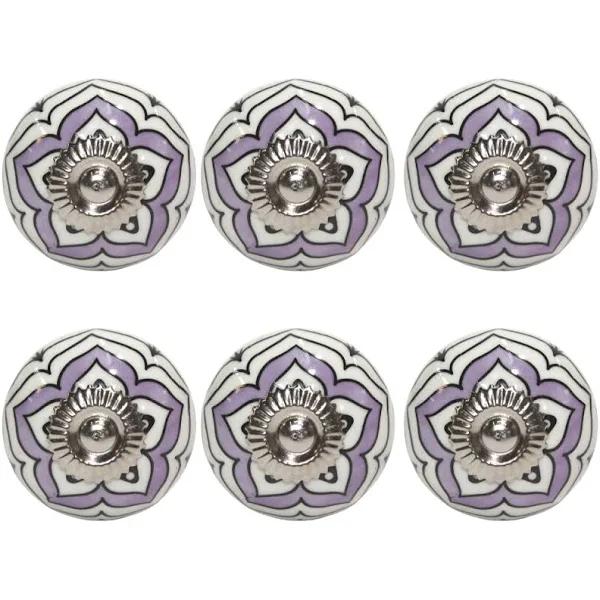 Art Supplies and Home 6pce Purple & White Moroccan Door Handles Knobs Drawer/Wardrobe/Furniture