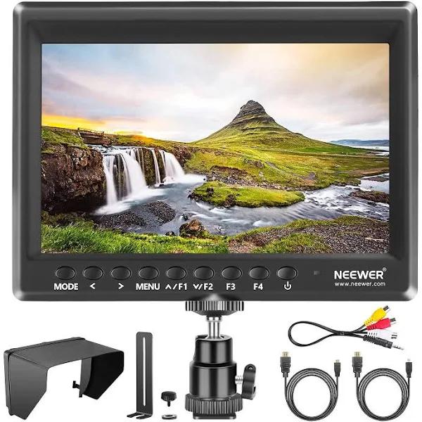 Neewer F100 7 Inch Camera Field Monitor Video Assist Slim IPS 1280x800 HDMI Input 1080p with Sunshade For DSLR Cameras, Handheld Stabilizer, Film