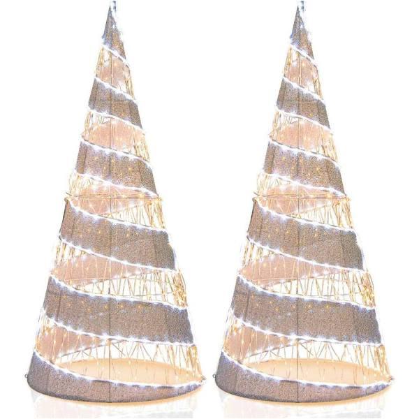 Costway 2x 155cm Pre-Lit Christmas Cone Tree Light Artificial Led Spiral Conic Tree Xmas Decor Festival