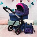 Xeo Compact Doll Pram - Dark Blue With Pink Heart Print