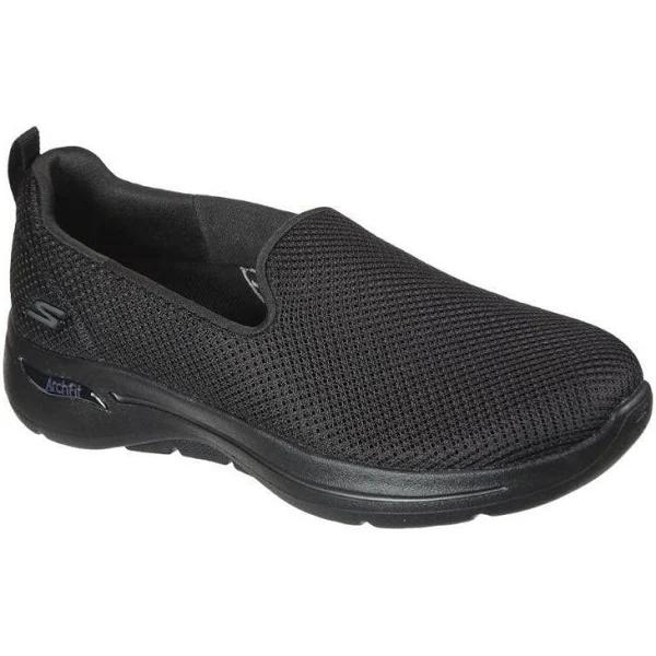 Womens Skechers Go Walk Arch Fit - Grateful Black/Black Slip On Shoes - Earn Everyday Rewards, Afterpay Available