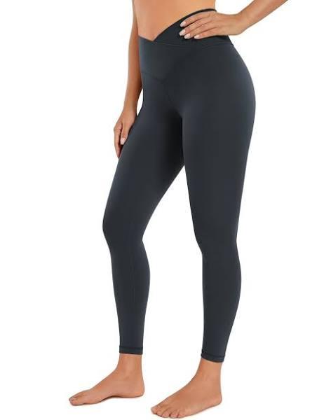 CRZ Yoga Womens Butterluxe Cross Waist Workout Leggings 25 Inches - V Cross High Waisted Gym Athletic Yoga Leggings