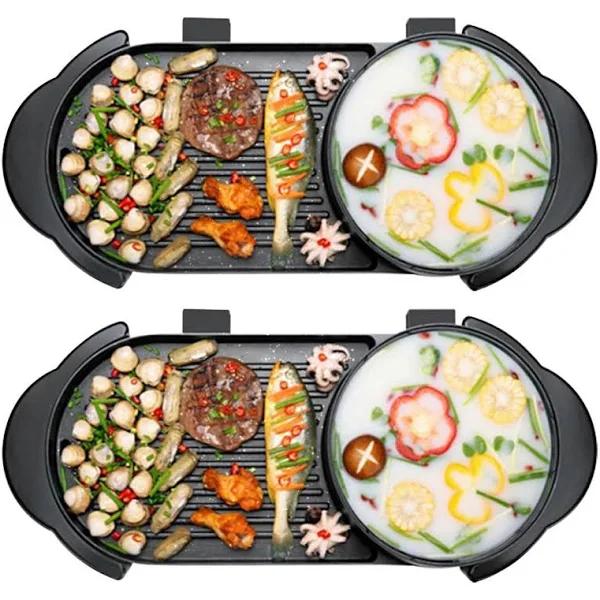 SOGA 2x 2 in 1 Electric Non-stick BBQ Teppanyaki Grill Plate Steamboat Hotpot 2-8 Person