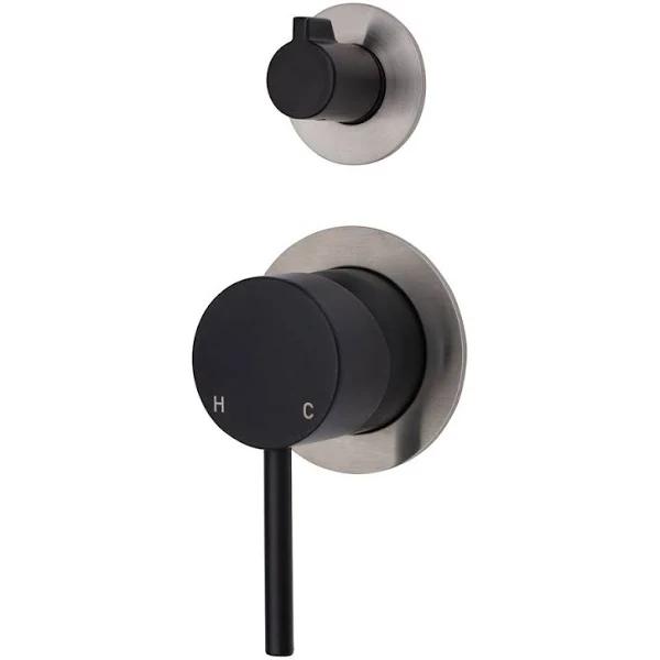 Fienza Kaya Wall Diverter Mixer - Matte Black - Small Round Brushed Nickel Plates