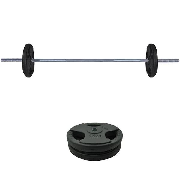 Total 20kg - 150cm Barbell Bar - 7.5kg x 2 - Rubber Coated Weight Plate