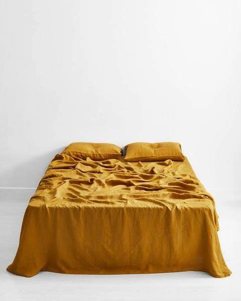 Turmeric 100% Flax Linen Flat Sheet - King Single - Bed Threads