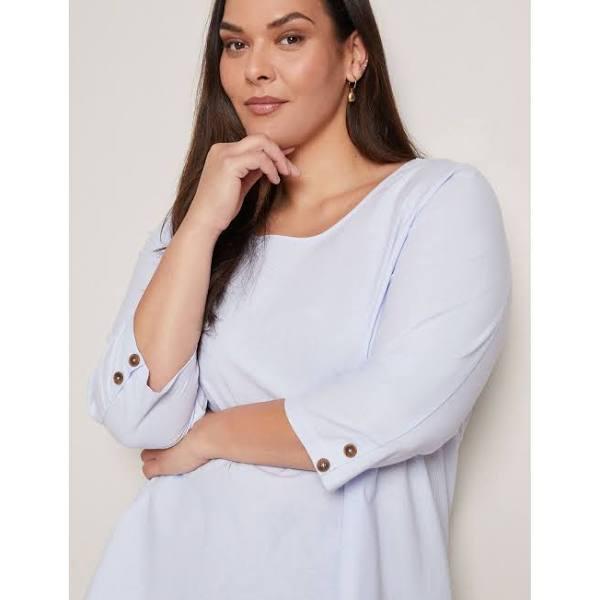 Autograph - Plus Size - Womens - Elbow Sleeve Button Pleat Back Linen Top - Earn Everyday Rewards, AfterPay Available