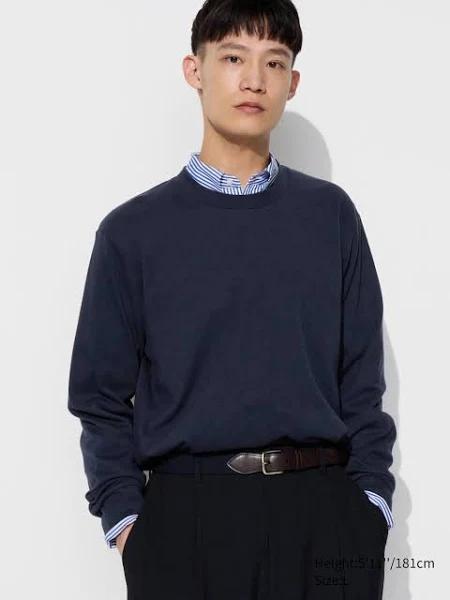 Uniqlo Soft Brushed Crew Neck Long Sleeve T-Shirt - Navy Size XXS