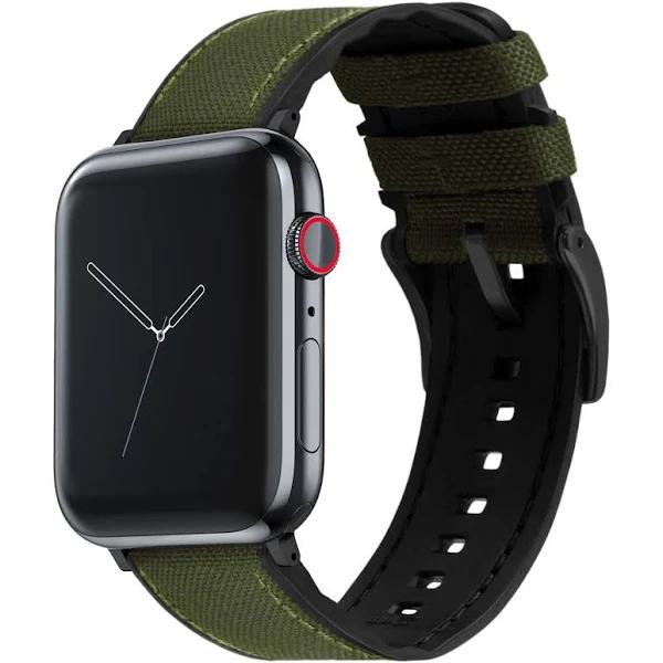 Cordura Fabric and Silicone Hybrid Watch Band / Strap for Small Apple Watch Band / Strap in Army Green w/ Black Buckle, Width 22mm | Barton