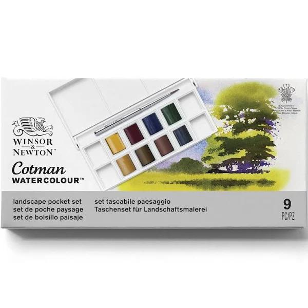 Winsor & Newton Cotman Watercolour Landscape Set 8 Half Pans With Brush 0390673