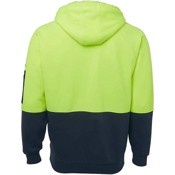 JB's Wear - Hi Vis Fleecy Hoodie-Lime / Navy-3XL