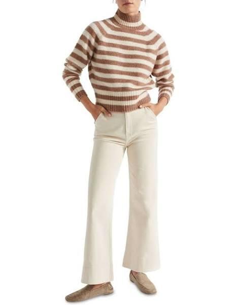 Seed Heritage Brushed Stripe Knit in Macchiato Stripe Brown L