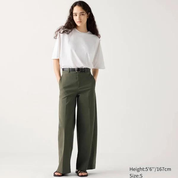 Uniqlo Wide Chino Petite Pants - Olive Size XS