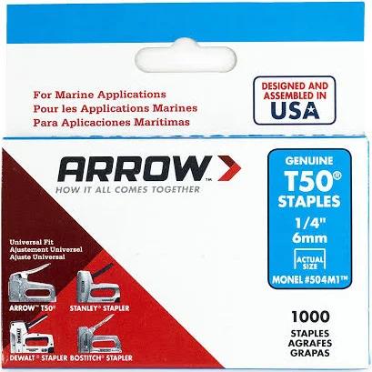 Arrow T50 6 mm(1/4) Monel S Fastener Staples 1000 Piece