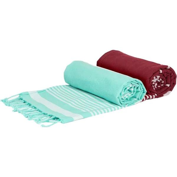 Nicola Spring 2pc Deluxe Turkish Cotton Towels Set - Burgundy + Aqua