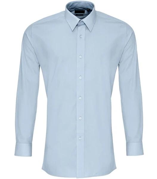 Premier - Long Sleeve Fitted Poplin Shirt - Light Blue - 14.5