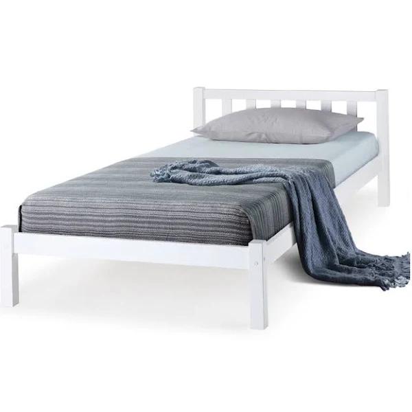 Kingston Slumber Single Bed Frame with Mattress White Girls Wooden Timber Adults Boys Slat Modern