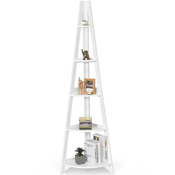 Giantex 5-Tier Corner Ladder Shelf Wooden Storage Bookshelf Display Rack Plant Flower Stand White - AfterPay & zipPay Available